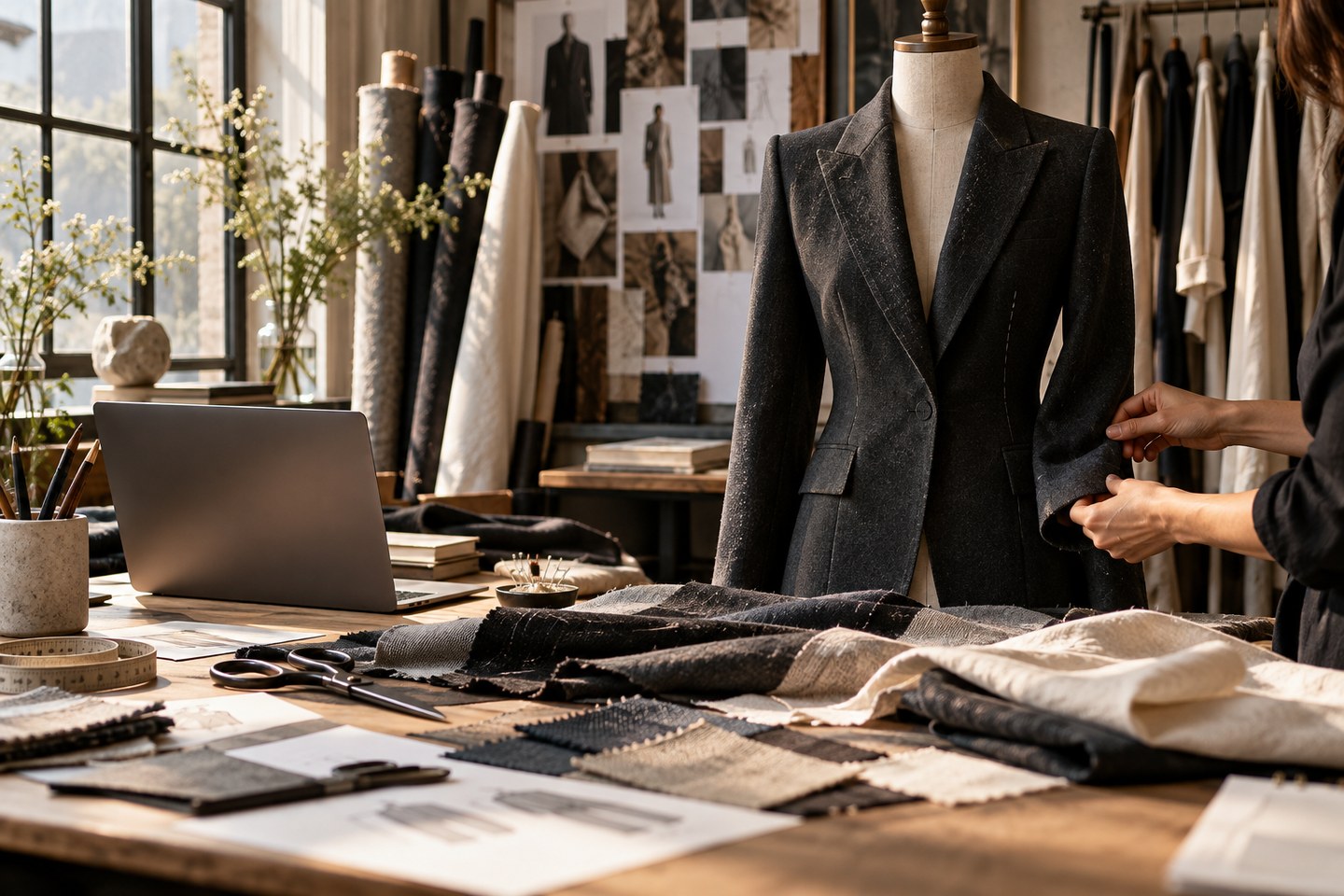 仕立ての服と自社ECの制作現場をイメージしたオリジナル写真