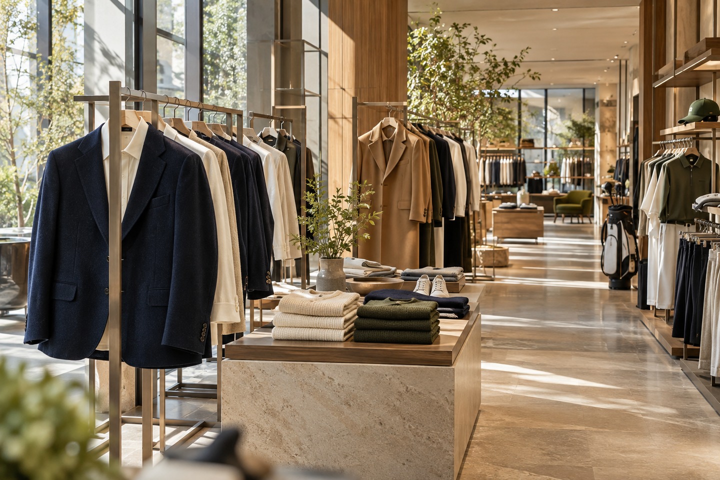 多様なテイストの衣服を並べた架空のセレクトストアのAI生成イメージ。実際の店舗や統合後の出店計画を示すものではありません。